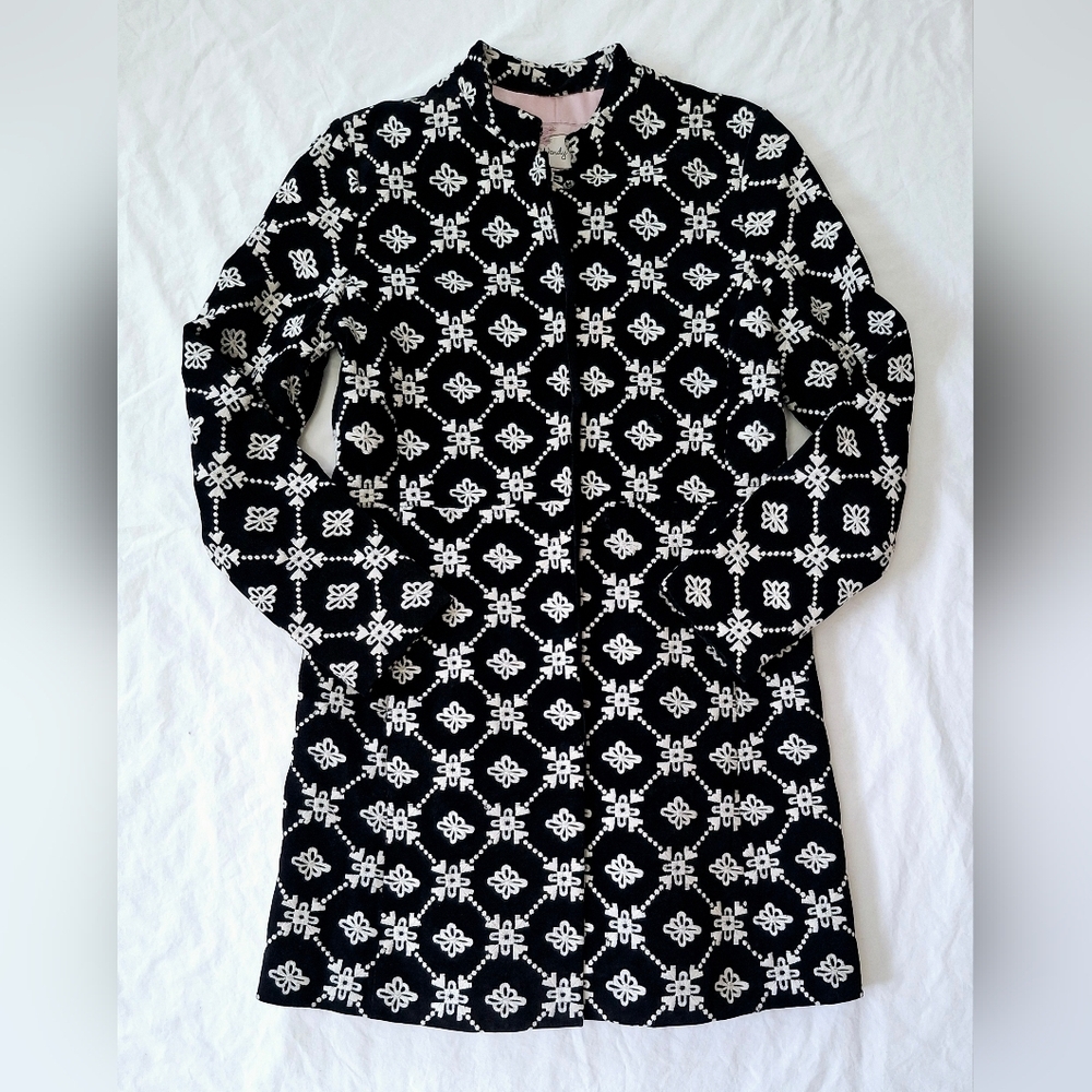Anthropologie Wendy Hil Black Suede Embroidered Tunic Length Coat Size Small - Picture 6 of 15